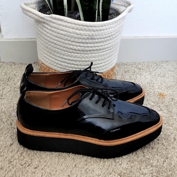 Zara trafaluc black platform oxford patent